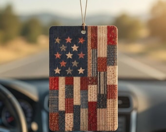 13 Star Faux Patchwork Air Freshener, Vintage American Flag Car Decor, Patriotic USA Auto Accessory, 4th of July Gift