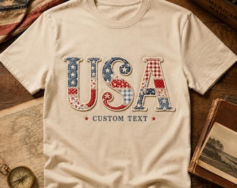 Embroidered America Applique Patchwork Sweatshirt, Vintage Patchwork 4th of July Shirt, Patriotic USA Crewneck, Americana Gift