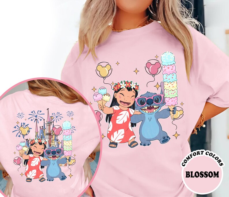 Camiseta de dos caras de Lilo y Stitch, camiseta de Stitch del Reino Mágico del Castillo de Disney, camiseta de viaje de Lilo y Stitch a Disney, camisetas para niños y adultos imagen 7