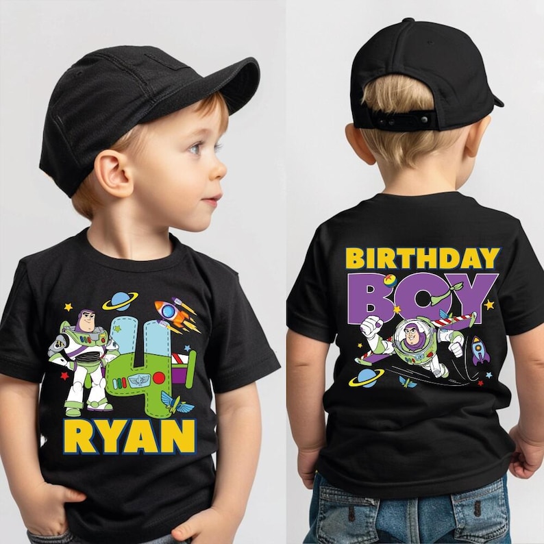Custom Buzz Lightyear Birthday Boy Shirt, Toy Story Disneyland Party Tee for Kids image 2