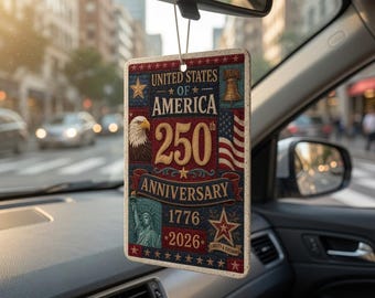 Vintage Faux Patchwork American Flag Air Freshener, Patriotic USA Car Decor, 4th of July Gift, Retro Americana Auto Accessory