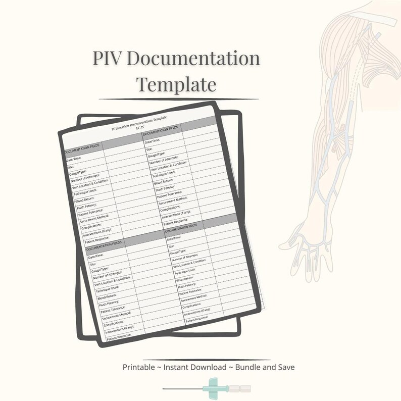 Peripheral IV Documentation Template (instant Download) - Etsy
