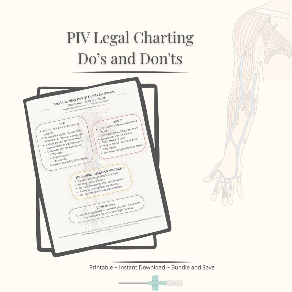 PIV Legal Charting Do's & Don'ts Cheat Sheet | Nursing Documentation ...