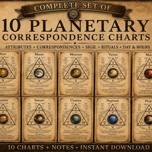 Complete Planetary Magic System | Parchment Edition | 10 Planet Correspondence Charts PDF