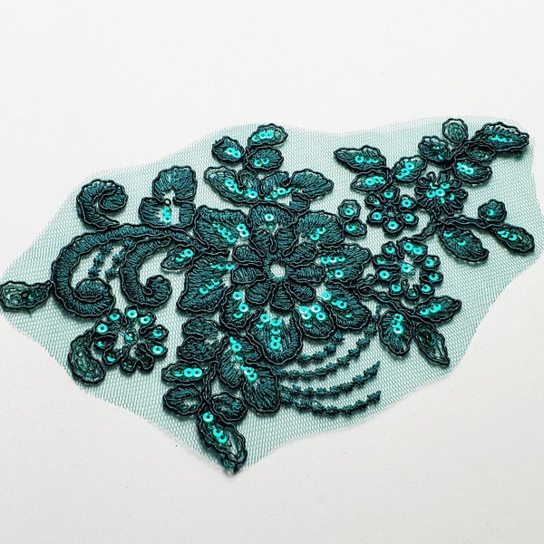 Floral sequin applique - hunter green - embroidered applique - for your dance costume, leotard, or DIY hair piece