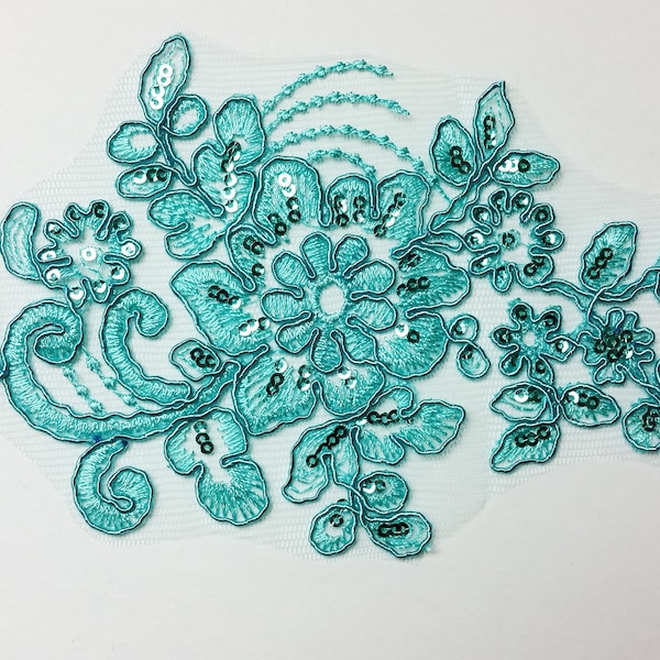 Floral sequin applique - turquoise aqua - for your dance costume or DIY hair piece