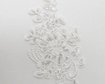 Floral sequin applique - white - for your dance costume or DIY hairpiece or bunwrap