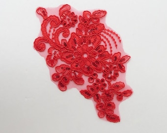 Sequin floral applique - red - floral applique - add on to your dance costume or DIY hairpiece