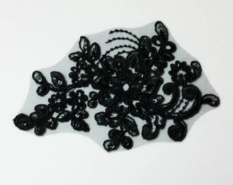 Sequin floral applique - black - floral applique - dance costume accessory or DIY hairpiece