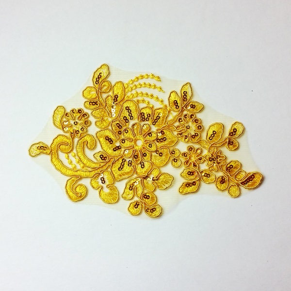 Yellow Sequin floral applique - embroidered - add on to your dance costume or DIY hairpiece