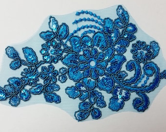 Floral sequin applique - teal - sequin applique - for your dance costume or DIY hair piece