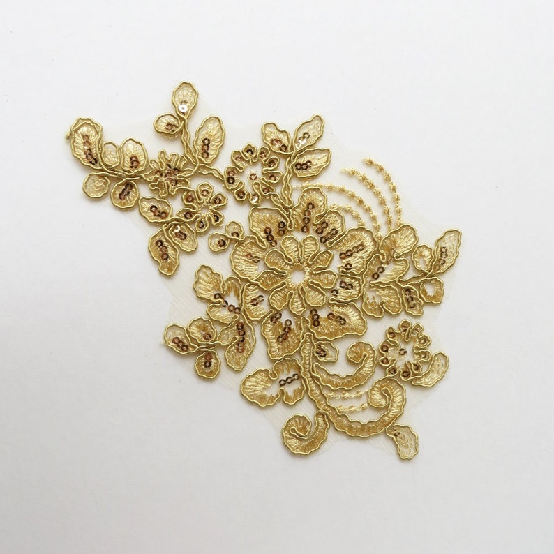 Floral Sequin Applique Gold Sequin Applique for Your Etsy