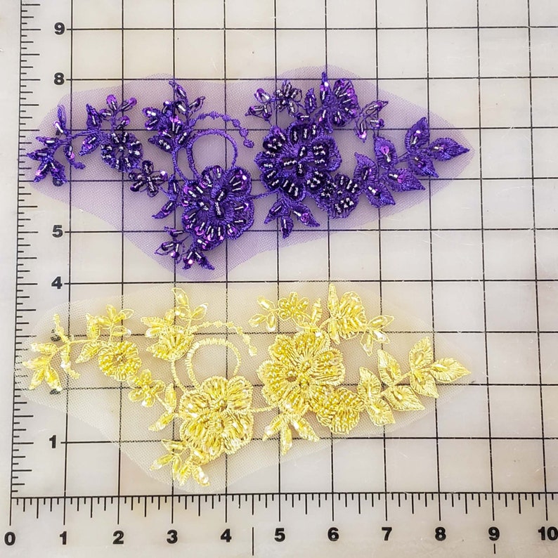 Long beaded sequin applique, purple, embroidered floral applique, for your dance costume, leotard or DIY hair piece, sequins beads image 2