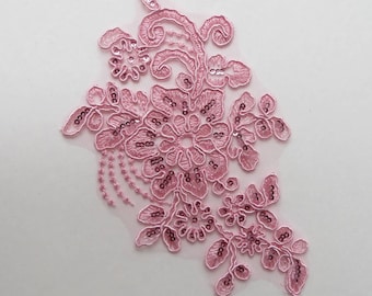 Floral sequin applique - light pink - embroidered trim patch - for your DIY leotard, custom dance costume or hair piece