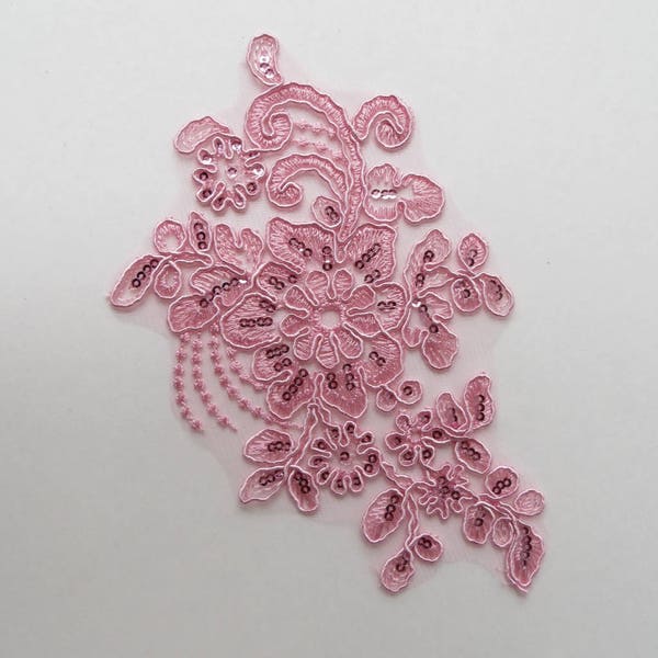 Floral sequin applique - light pink - embroidered trim patch - for your DIY leotard, custom dance costume or hair piece