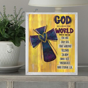 Religious art print, love of God print, gift for Christian, gift for pastor, gift for mom, gift for dad, Gospel in a nutshell, John 3:16