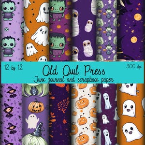Halloween paper, digital paper, Frankenstein paper, scrapbook paper, digital paper, instant download, cute pumpkins and ghosts