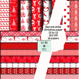 Christmas scrapbook paper, red and white paper, commercial use, instant download, santa paper, reindeer paper, polka dot paper,junk journal