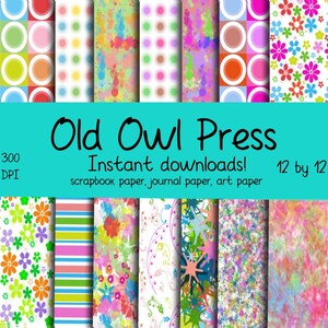 Spring rainbow scrapbook paper, floral paper, digital paper, free commercial use, for instant download, transfer paper design