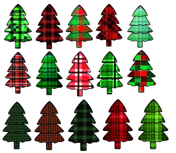 Buffalo plaid Christmas tree clip art set lumberjack tartan | Etsy
