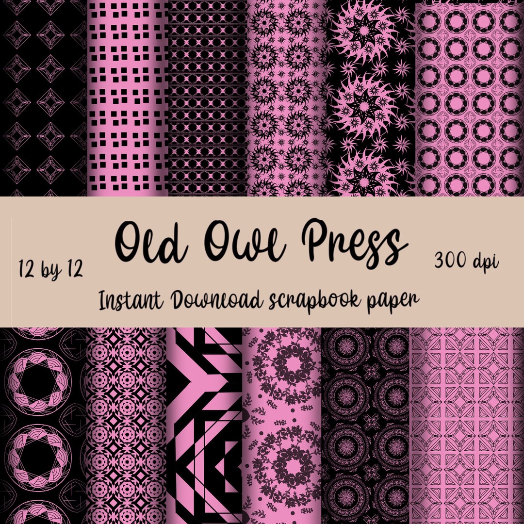 Pink and Black Colored Scrapbook Paper, Instant Download, Spring Paper