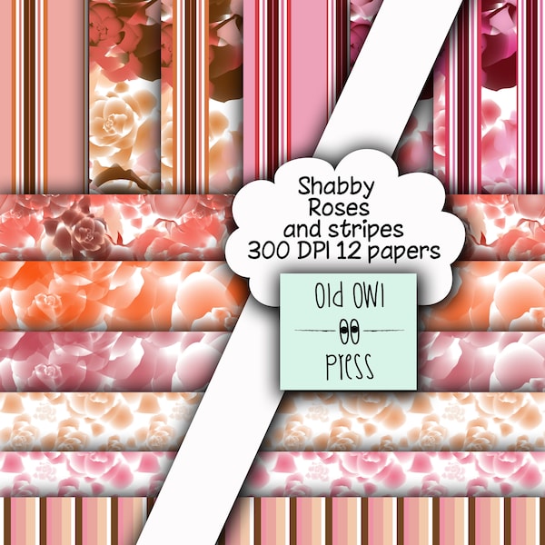 Shabby Roses scrapbook paper, instant download,pretty papers, instant download, commercial free, ,, transfer paper design