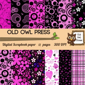 Black and purple scrapbook paper, , Instant Download, Digital Papers, Patterned Paper, Commercial Use, Black And Pink, Printable