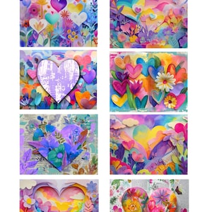 Hearts and flowers journal pages, motivational journal pages, instant download, collage paper, background pages, 3 dimensional style