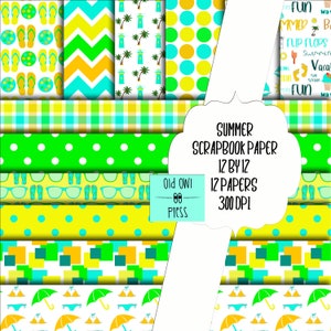 Summer scrapbook paper, flip flop paper, commercial free, instant download, yellow and aqua paper, summer sale, coupon code summertime