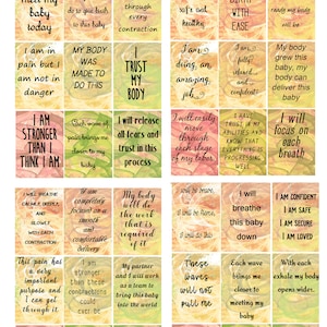 Printable birthing cards for labor and delivery, child birth affirmation cards, instant download