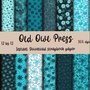 Teal and turquoise scrapbooking paper, instant download, blue Ephemera  paper, instant download, old paper, decoupage backgrounds