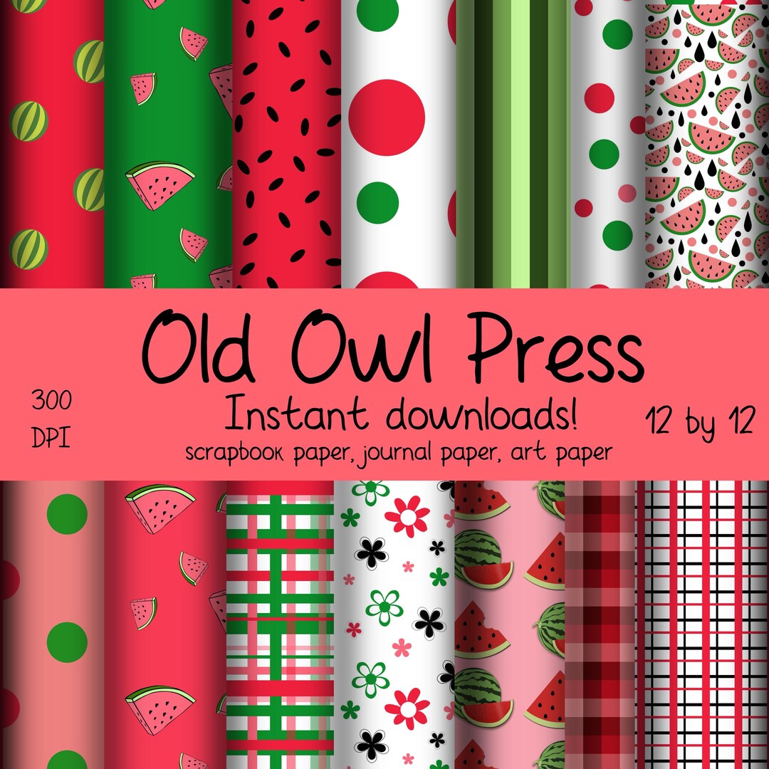 Watermelon Patterned Paper Watermelon Paper, Commercial Free, Instant Download, Commercial Free ...