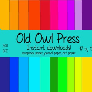 Solid scrapbook paper,  rainbow colors, 12 by 12 DPI, instant download, Commercial use, Digital Scrapbook, Paper Pack, Scrapbooking