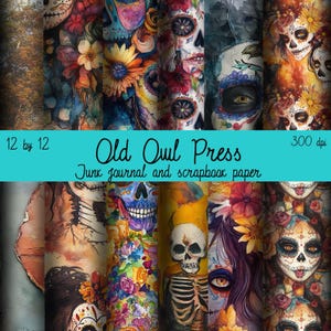 Day of the Dead Scrapbook Digital, Paper Pack,14 papers,instant download, instant download, junk journal paper,  Día de los Muertos