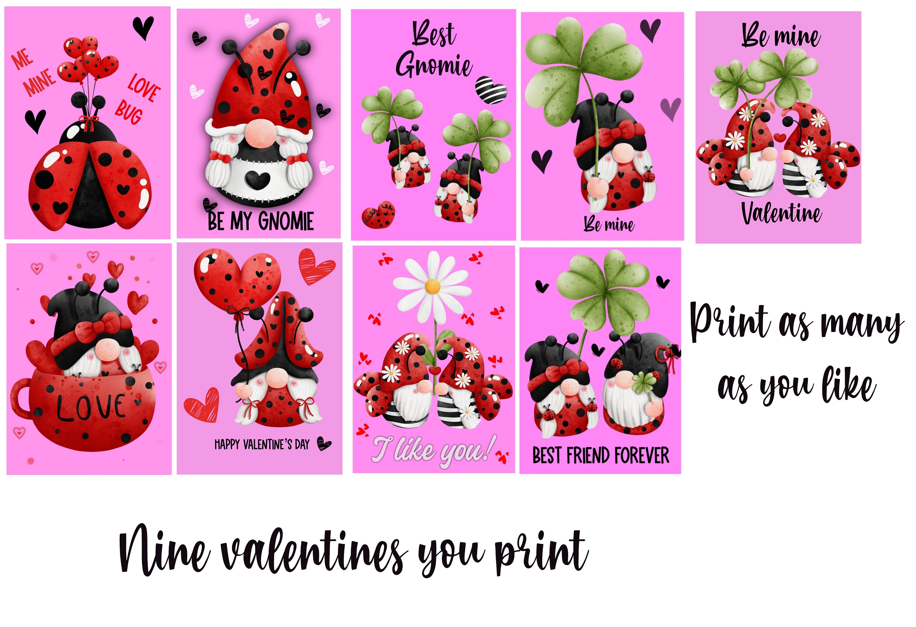 9 Printable Valentine Cards, Hearts Valentine Cards, Instant Download ...