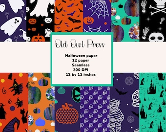 Halloween paper, scrapbooking paper, witch theme, pumpkin paper, instant download, bats and skeleton paper, transfer paper design