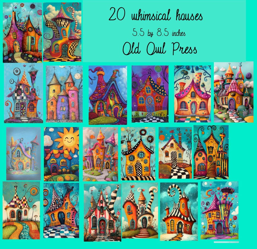 Whimsical Houses Junk Journal Paper, Colorful Designer Art (instant ...