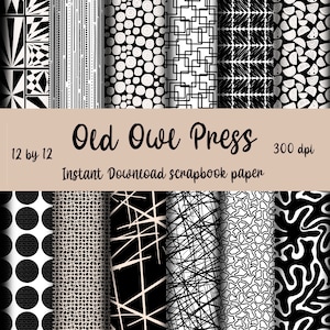 Black and white scrapbook paper, instant download paper, junk journal paper, art paper, commercial free, transfer paper design
