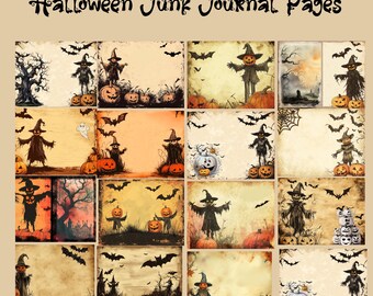 Halloween Junk Journal Kit, Witches, Pumpkins Ephemera (Digital Download), Blank Card