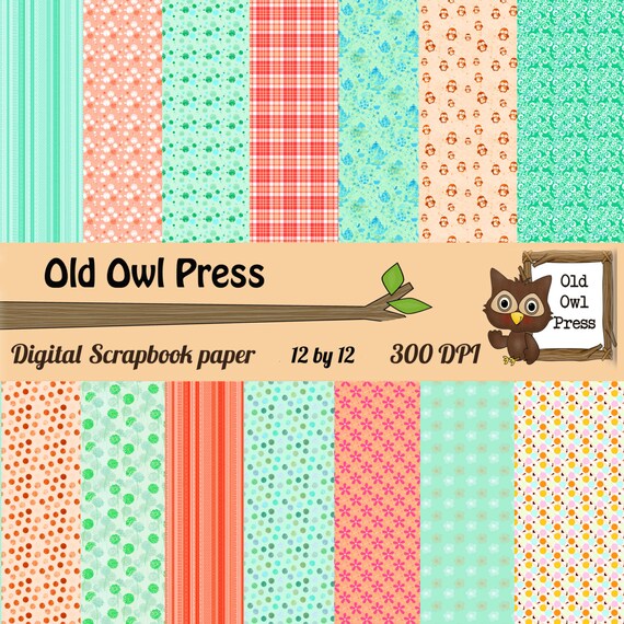 digital scrapbook downloadable paper peach mint paper 12 etsy
