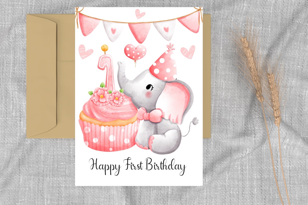 Printable First Birthday Card, Birthday Card You Print, Digital Card ...