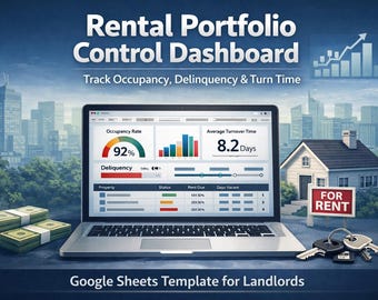 Rental Portfolio Tracker, KPI Dashboard, Occupancy Delinquency (Google Sheets)