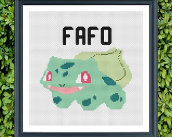 Fiesty Bulbasaur Cross Stitch Pattern - FAFO **Digital Pattern**
