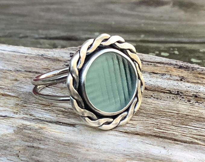 Featured listing image: Sea glass jewelry, Sea glass ring, Sea foam green Japanese sea glass ohajiki ring, US size 8.5