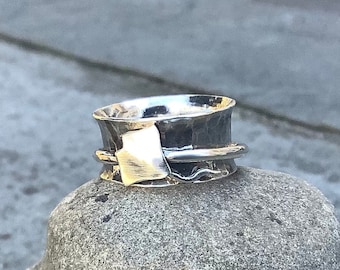 Spinner ring, Sterling silver manta ray spinner ring, Worry ring, Fidget ring