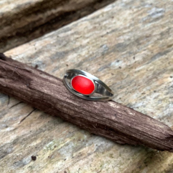 Sea glass jewelry,  Sea glass ring,  Rare red sea glass solitaire ring, US size 6.5