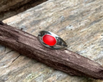 Sea glass jewelry,  Sea glass ring,  Rare red sea glass solitaire ring, US size 6.5