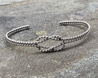 Sterling silver jewelry, Sailor knot cuff bracelet, Twisted wire bracelet