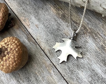 Sterling silver jewelry, Sterling silver necklace, Hand sawn sterling silver maple leaf pendant necklace
