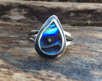 Abalone shell ring, Abalone shell jewelry, Shell jewelry, Bezel set abalone shell and sterling silver solitaire ring, US ring size 6.5